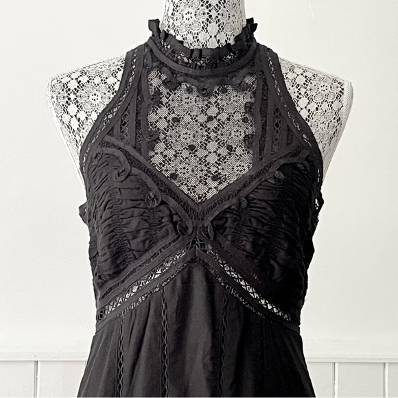 Free People Black Lace Mock Neck Sleeveless Mini Dress Size XS - Picture 2 of 14